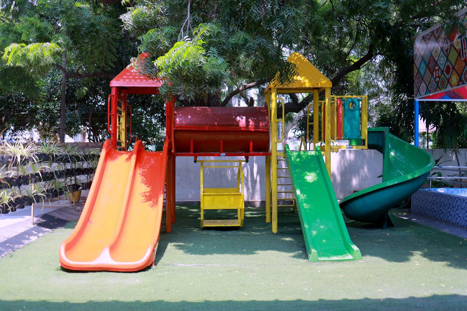 Colourful slides on the playground