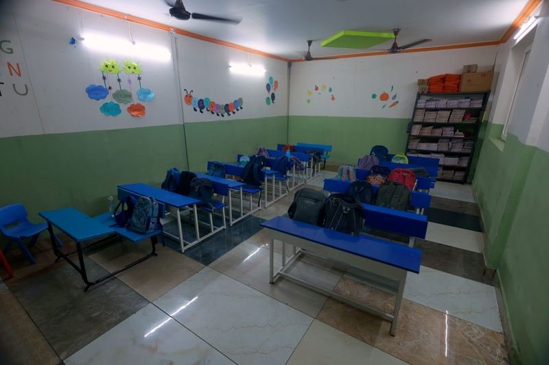 Classroom with library shelf